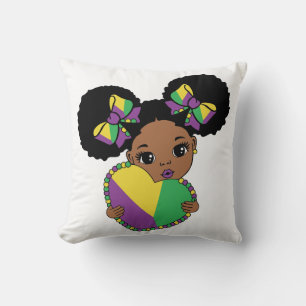 Mardi Gras Baby Girl Holding Heart Cushion