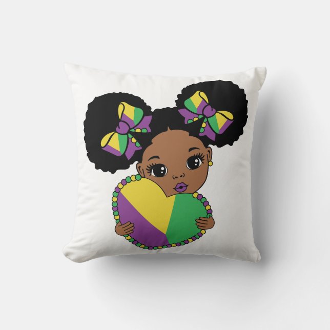 Mardi Gras Baby Girl Holding Heart  Cushion (Front)