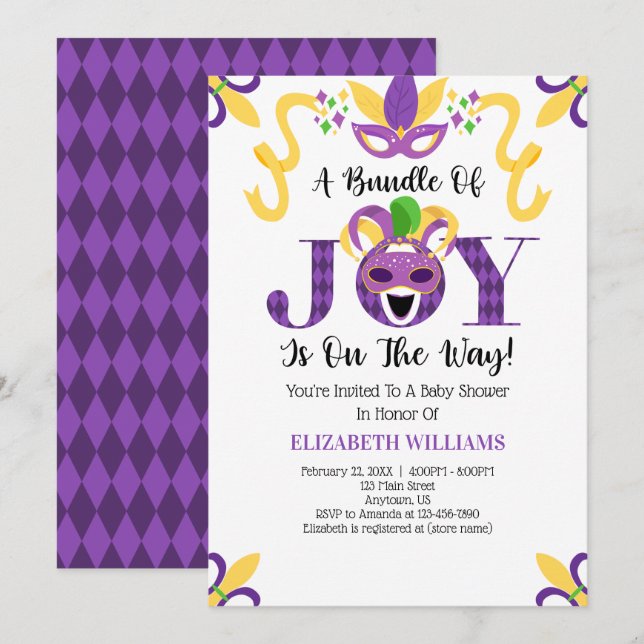 Mardi Gras Baby Shower Invitation (Front/Back)