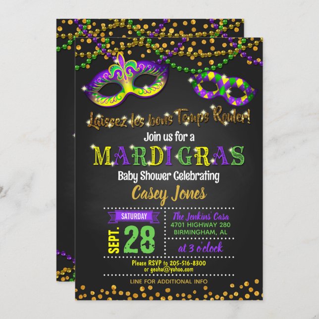 Mardi Gras Baby Shower Invitation (Front/Back)