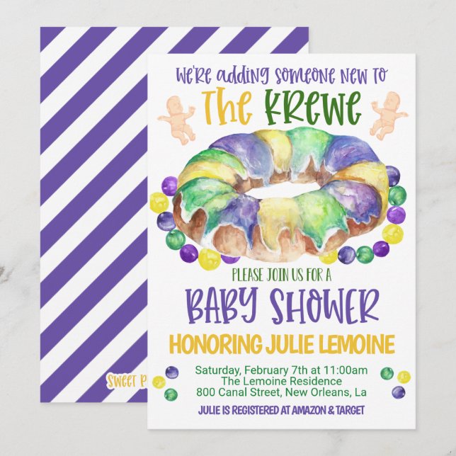 Mardi Gras Baby Shower Invitation (Front/Back)