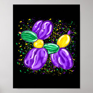 Mardi Gras Balloon Dog Costume Beads Men Women Kid Poster