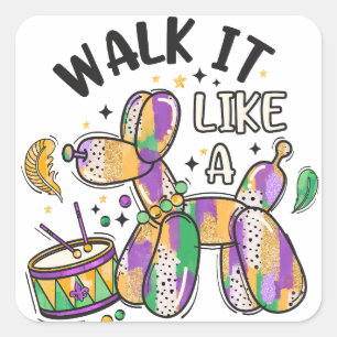 Mardi Gras Balloon Dog Square Sticker