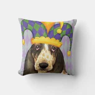 Mardi Gras Basset Hound Cushion