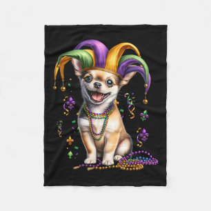 Mardi Gras Bead Chihuahua Dog Festival Carnival Fleece Blanket