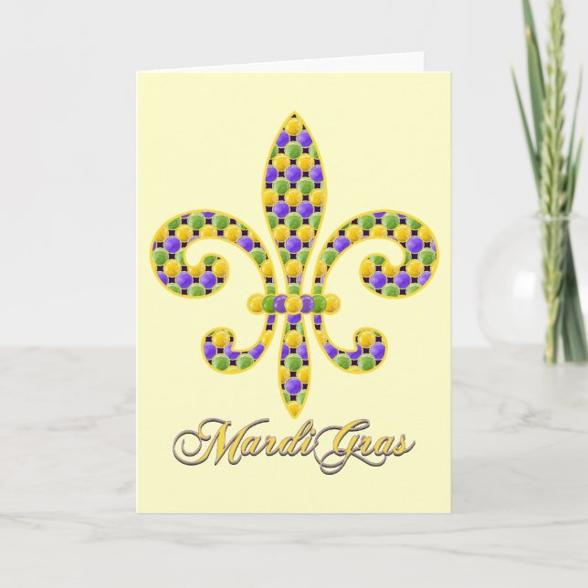 Mardi Gras bead Fleur de lis Card (Front)