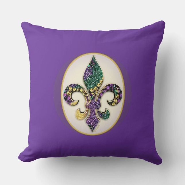 Mardi Gras Bead Fleur de lis Cushion (Front)