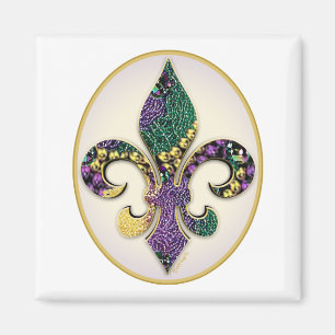 Mardi Gras Bead Fleur de lis Magnet