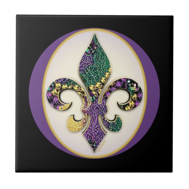Mardi Gras Bead Fleur de lis Tile (Front)