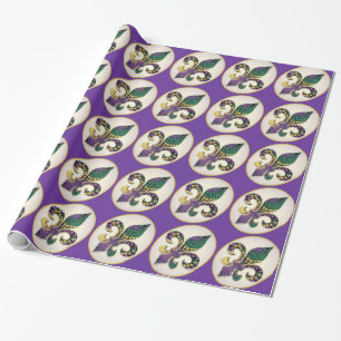 Mardi Gras Bead Fleur de lis Wrapping Paper