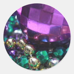 Mardi Gras Bead Throws Purple Custom Round Sticker