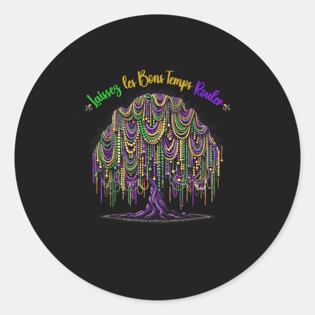 Mardi Gras Bead Tree Carnival  Classic Round Sticker (Front)