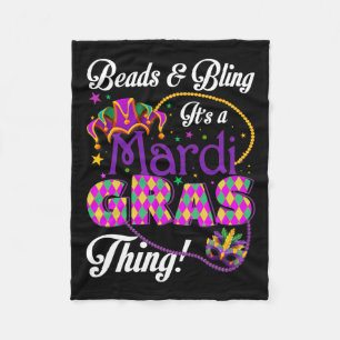 Mardi Gras Beads And Bling Beads Mask Feathers Jes Fleece Blanket
