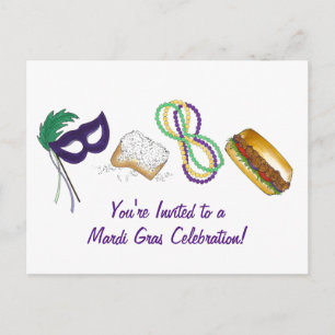Mardi Gras Beads Beignet Mask Party Invitation