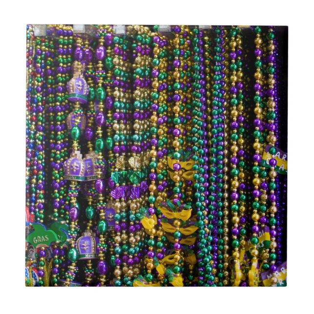 Mardi Gras Beads Ceramic Tile (Front)