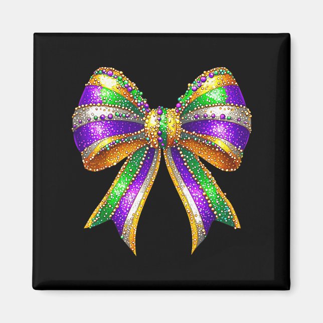 Mardi Gras Beads Coquette Bow Design Magnet (Front)
