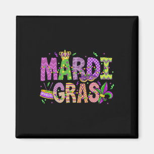 Mardi Gras Beads Face Mask Feathers Hat Mens Women Magnet