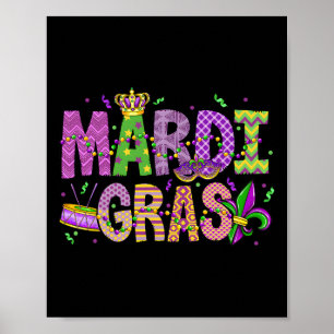 Mardi Gras Beads Face Mask Feathers Hat Mens Women Poster