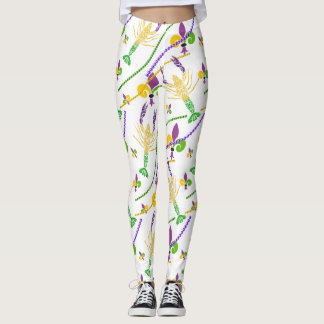 Mardi Gras Beads Fleur De Lis & Crawfish Leggings