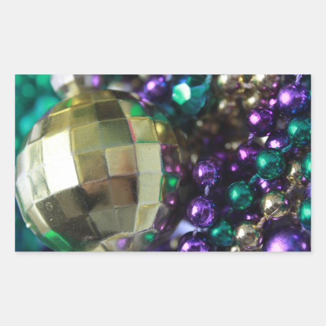 Mardi Gras Beads Gold Custom Rectangle Stickers (Front)