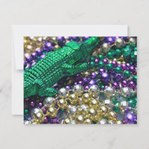 Mardi Gras Beads & Green Gator Invitations