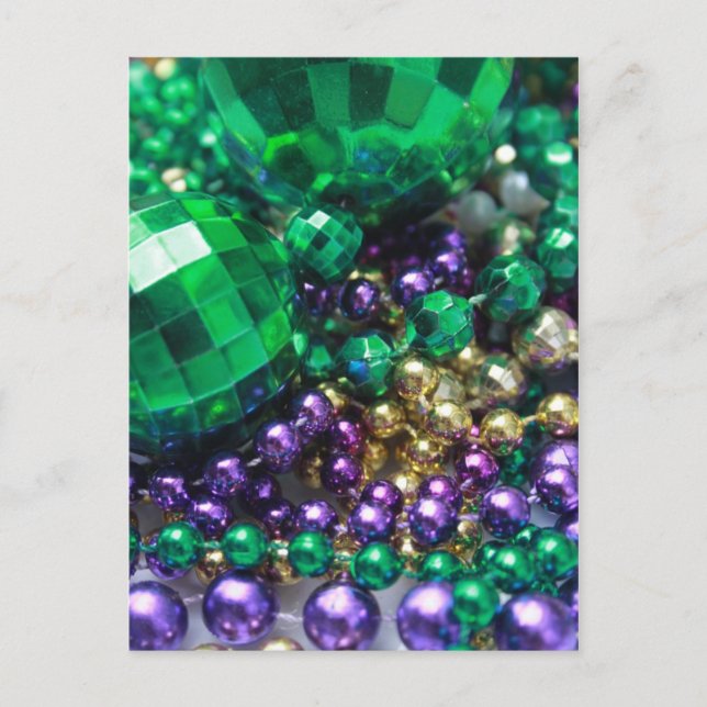 Mardi Gras Beads Green Party Postcards Invites (Front)
