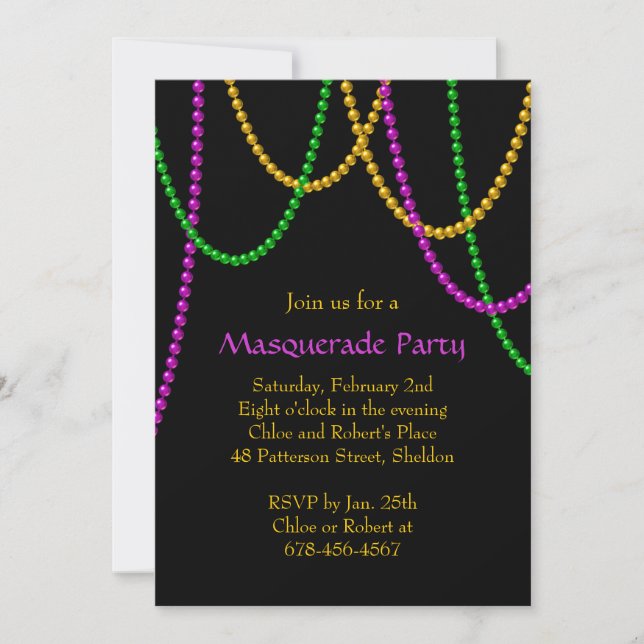 Mardi Gras Beads Invitation (Front)