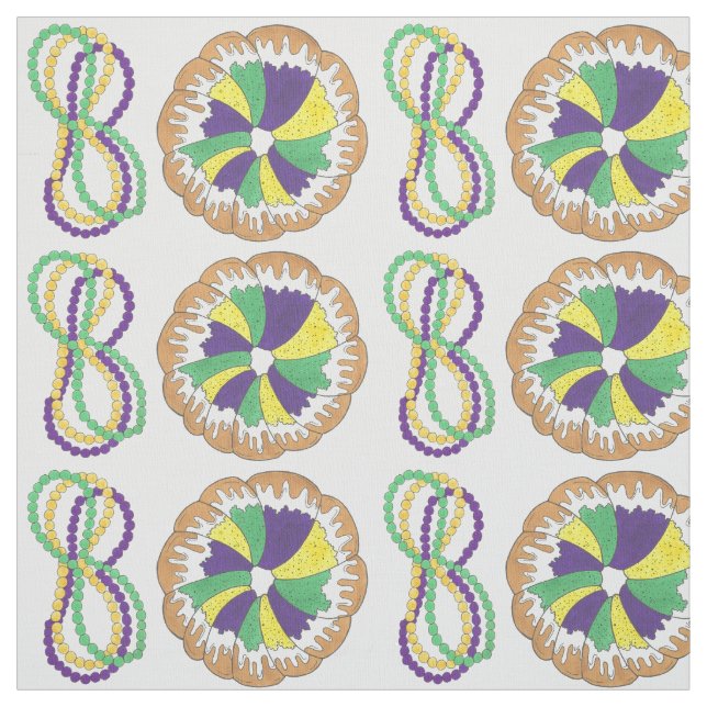 Mardi Gras Beads King Cake New Orleans Carnival Fabric (Swatch)