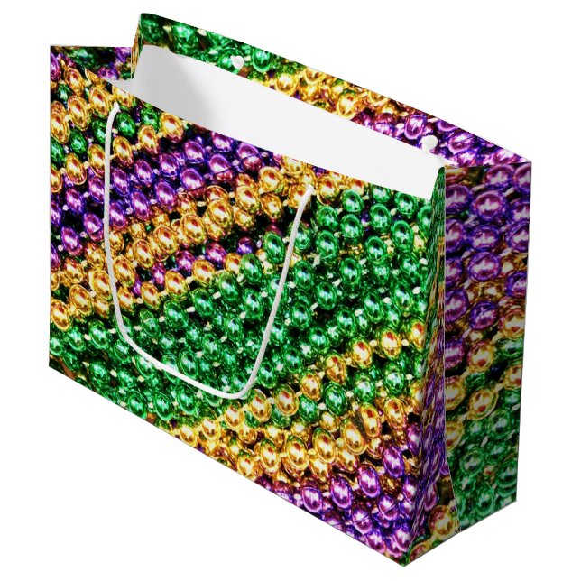 Mardi Gras Beads Large Gift Bag (Front Angled)
