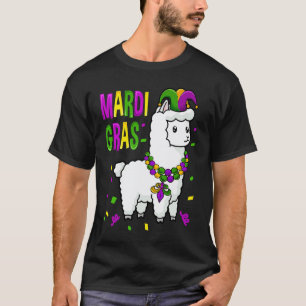 Mardi Gras Beads Llama For Women Carnival Fat Tue T-Shirt