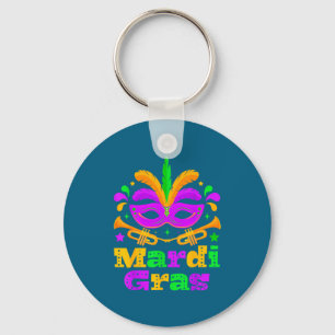 Mardi Gras Beads Mask Feather Design Key Ring