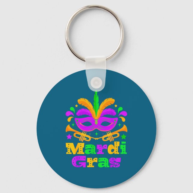 Mardi Gras Beads Mask Feather Design Key Ring (Front)