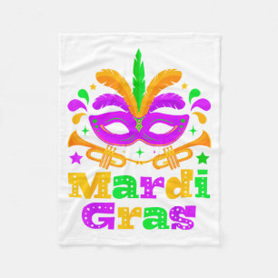 Mardi Gras Beads Mask Feather Parade Carnival Fleece Blanket