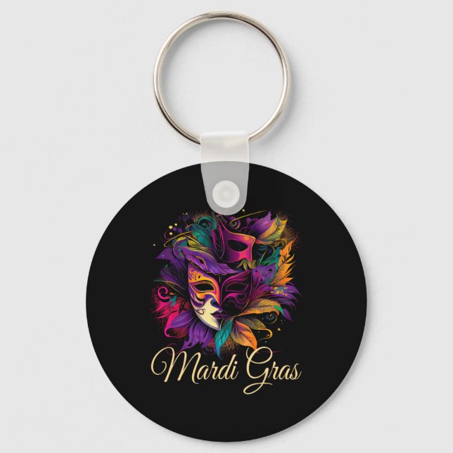Mardi Gras Beads Mask Feathers  Key Ring (Front)