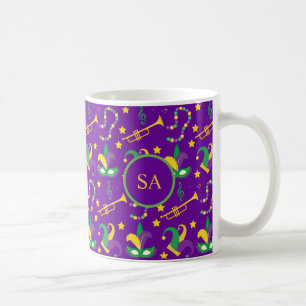 Mardi Gras Beads Mask Star Green Golden Purple Coffee Mug