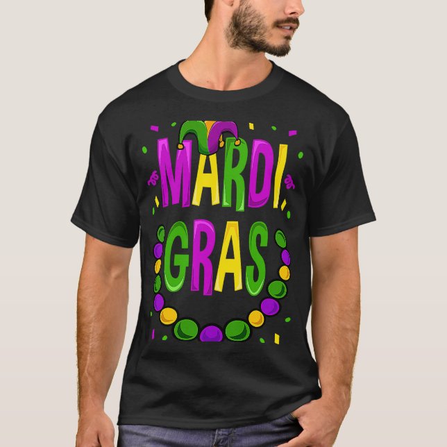 Mardi Gras Beads  Men Women Fat Tuesday New Orlean T-Shirt (Front)