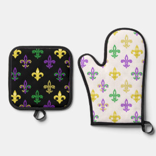 Mardi Gras Beads Oven Mitt & Pot Holder Set