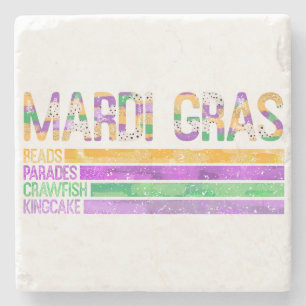 Mardi Gras Beads Parades Crawfish King Cake Stone Coaster