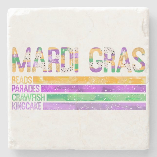 Mardi Gras Beads Parades Crawfish King Cake Stone Coaster (Front)
