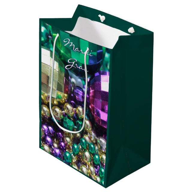 Mardi Gras Beads Party Favour Gift Bags (Front Angled)