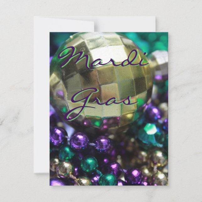 Mardi Gras Beads Personalised Party Invite Cards (Front)