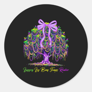 Mardi gras beads tree coquette bow carnival new classic round sticker