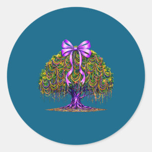 Mardi gras beads tree coquette bow new orleans classic round sticker