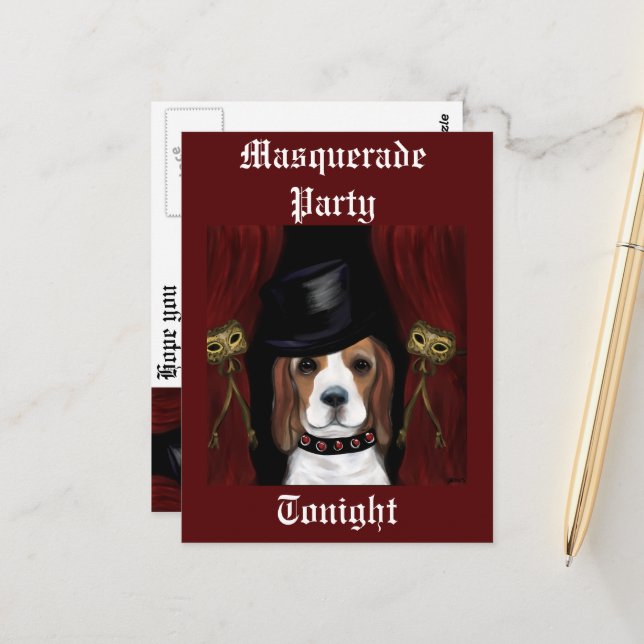 MARDI GRAS BEAGLE POSTCARD (Front/Back In Situ)