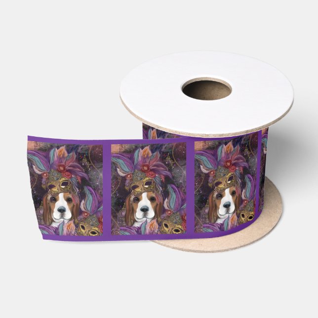 MARDI GRAS BEAGLE SATIN RIBBON (Spool)