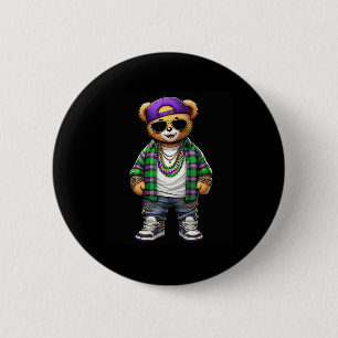 Mardi Gras Bear For Boys Men Hip Hop New Orleans B 6 Cm Round Badge