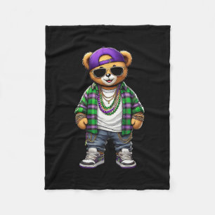 Mardi Gras Bear For Boys Men Hip Hop New Orleans B Fleece Blanket