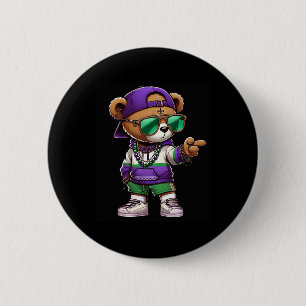 Mardi Gras Bear For Boys Men Hip Hop New Orleans T 6 Cm Round Badge