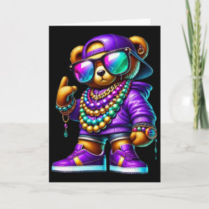 Mardi Gras Bear For Boys Men Hip Hop New Orleans T Card