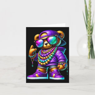 Mardi Gras Bear For Boys Men Hip Hop New Orleans T Card